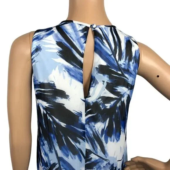 Calvin Klein Sleeveless Shift Mini Dress 6 Tropical Leaf Print Hawaiian Beach - Picture 6 of 7
